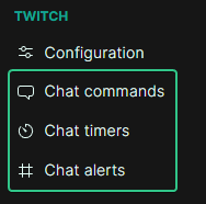 The chat bot configuration pages in the side bar